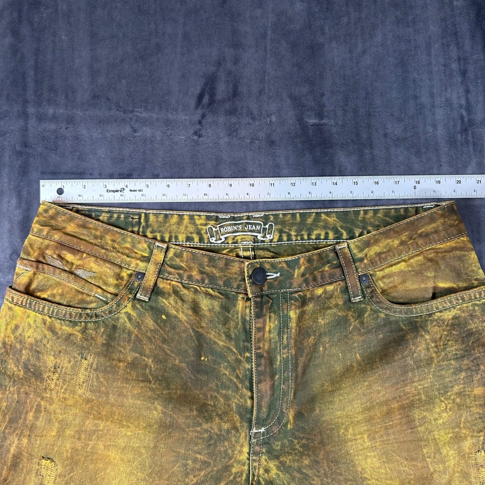 Robin's Jean Denim Jeans Mens 40 Yellow Acid Wash Studded Wing Distressed - Picture 2 of 14